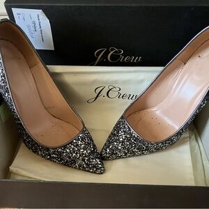 J. Crew Black and Silver Glitter Heels